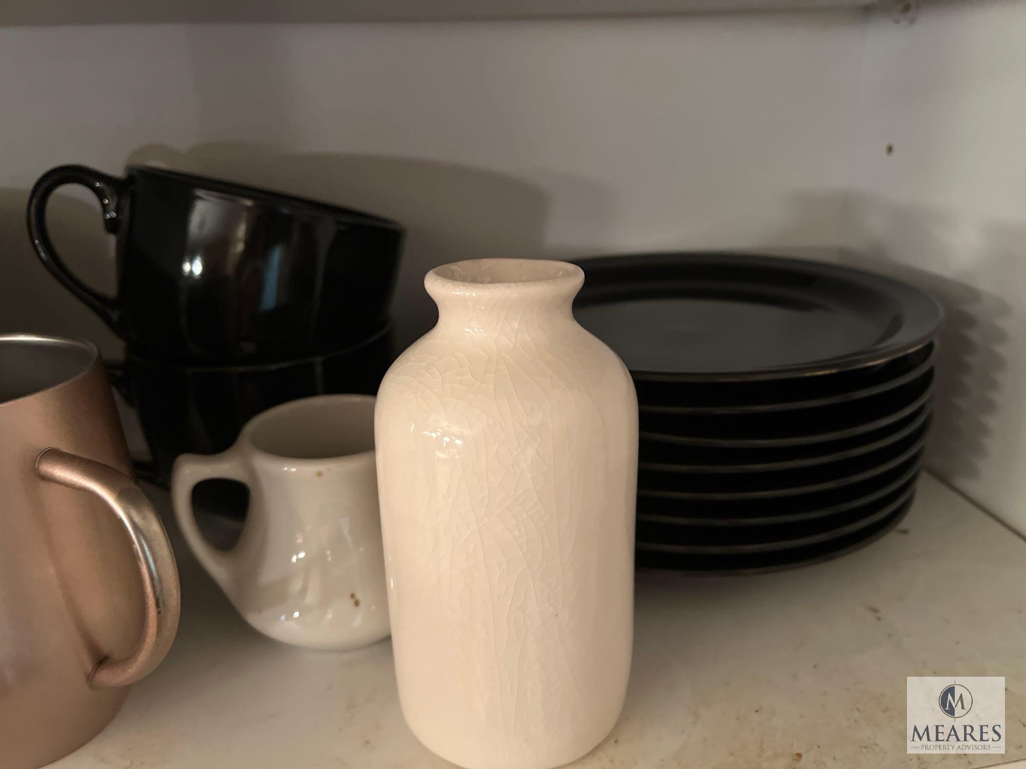 Contents of the Top of Kitchen Cabinet, Plates, Cups, Mugs