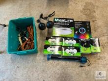 MaxLite Lighting Items and Power Cords in Storage Tote