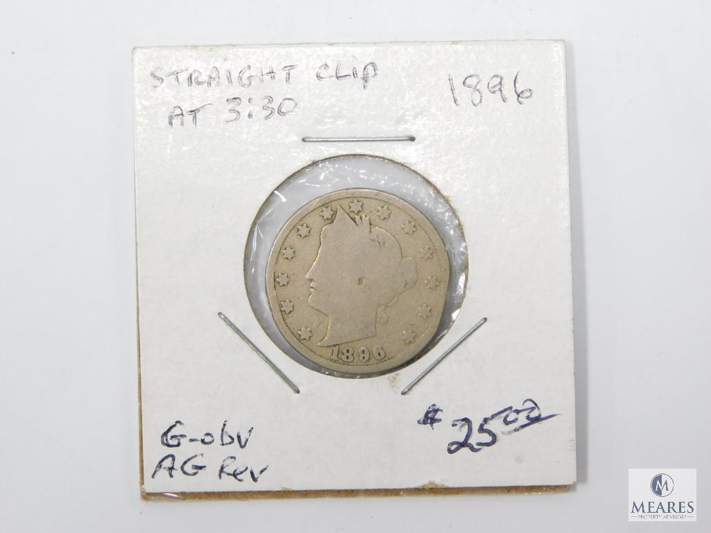 1896 Liberty Nickel Straight Clip Error At 3:00