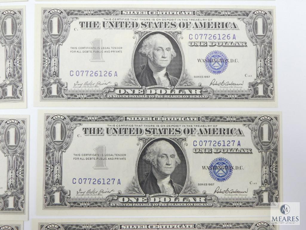 Scarce 11 Sequential 1957 $1.00 Silver Certificates, All Choice Crisp, UNC