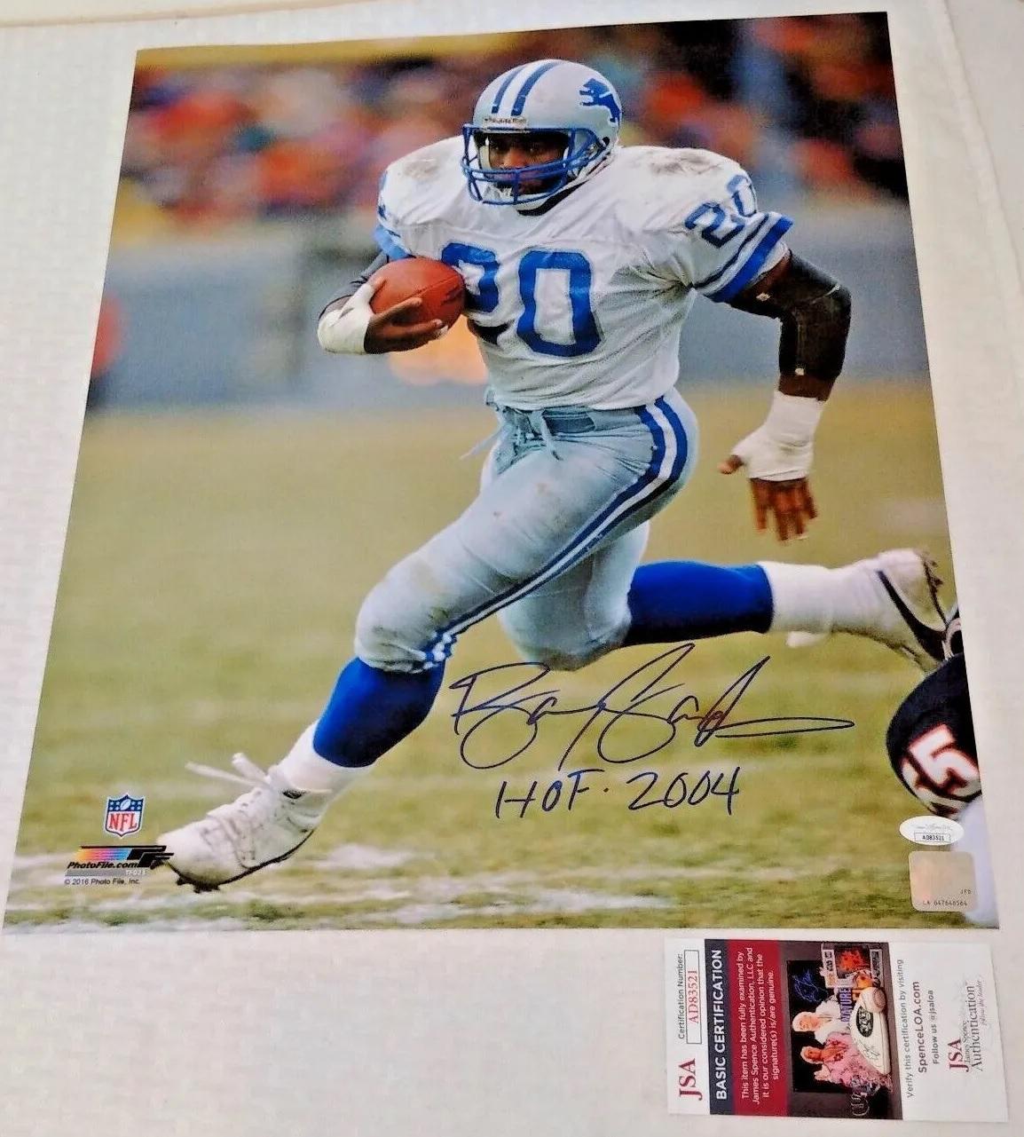 Barry Sanders Autographed Signed 16x20 Photo JSA COA Lions HOF 2004 Inscription NFL Football