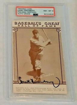 Vintage Autographed Signed PSA Slabbed GRADED 8 NRMT Hank Greenberg HOF Exhibit Arcade Auto Pirates