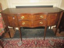 Striking Henkel-Harris Co. Furniture Mahogany Serpentine Virginia Galleries Collection Sideboard