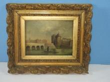 Scarce Find Early Oil on Board "Limerick" Republic of Ireland River Shannon Thomond Bridge &