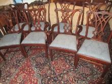 Set of 8 Henkel-Harris Co. Mahogany Chippendale Style Formal Chairs Intricate Back Splat, Broad
