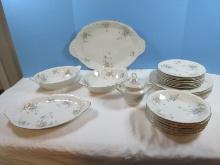 24pcs Theodore Haviland China New York Annette Pattern Pink & Blue Flowers Dinnerware