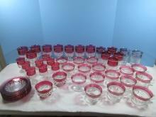 48pcs Tiffin-Franciscan King's Crown Ruby Flashed Depression glass Cups, Saucers, Champagne/