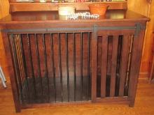 Amish Style Large Barn Door Dog Crate Black Matte Bars, Slat Barn Door Cherry Finish Plus 2