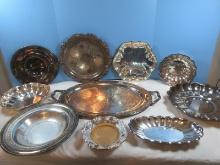 Silverplate Lot Oneida 20 1/2" Oval Serving Tray, WM. Rogers 835 Round 12 1/4" Bowl Reticulated