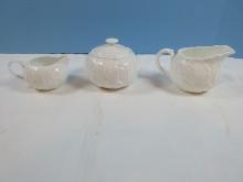 4pc Coalport Bone China Countryware Pattern All White Creamer & Covered Sugar Bowl