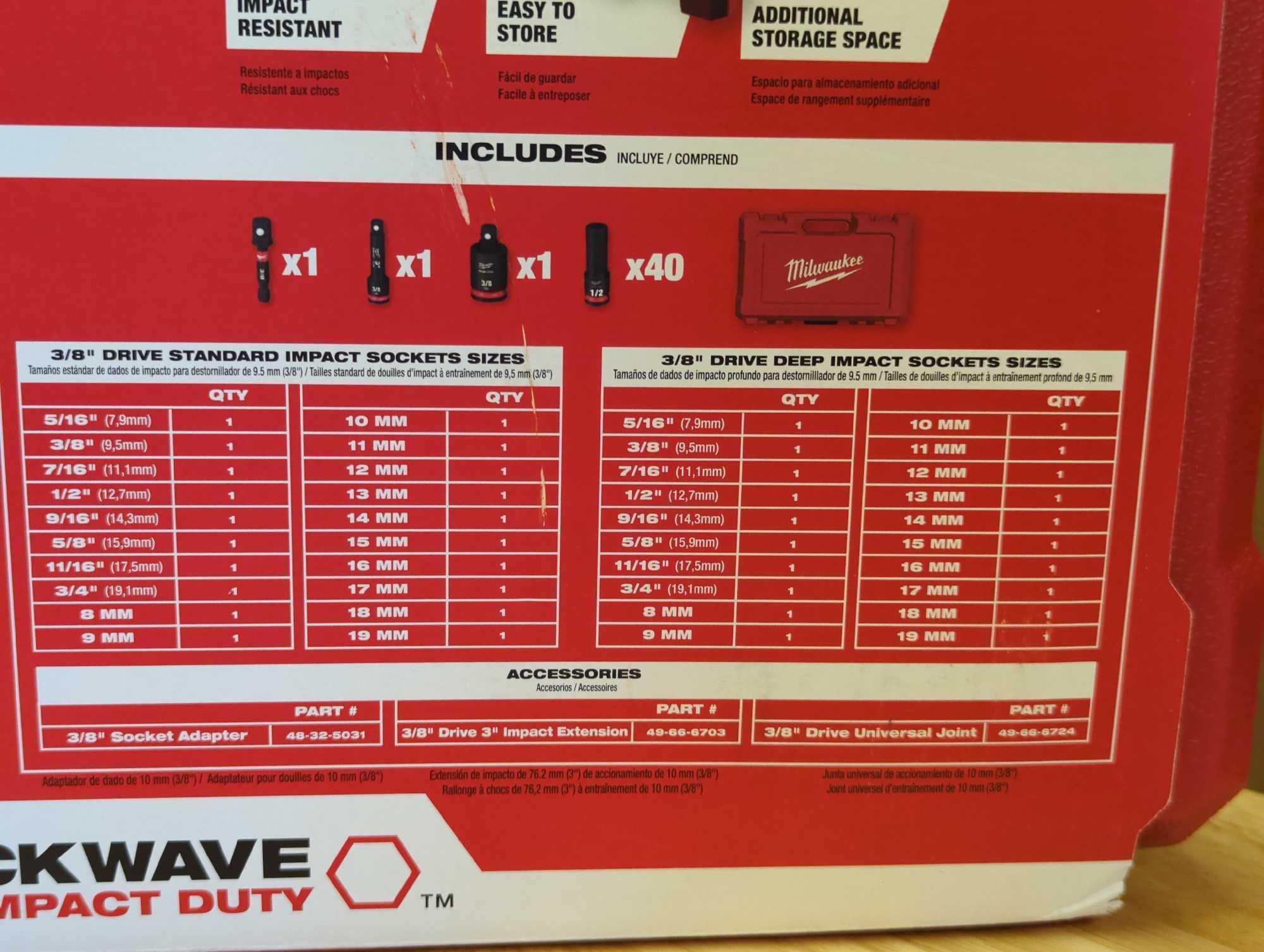 Milwaukee SHOCKWAVE 3/8 in. Drive SAE and Metric 6 Point Impact Socket Set (43-Piece), Appears to be