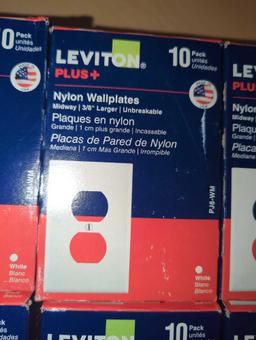 Lot of 4 LEVITON PLUS+ Items Including 2 Boxes of 1-Gang White Midway Duplex Outlet Nylon Wall Plate