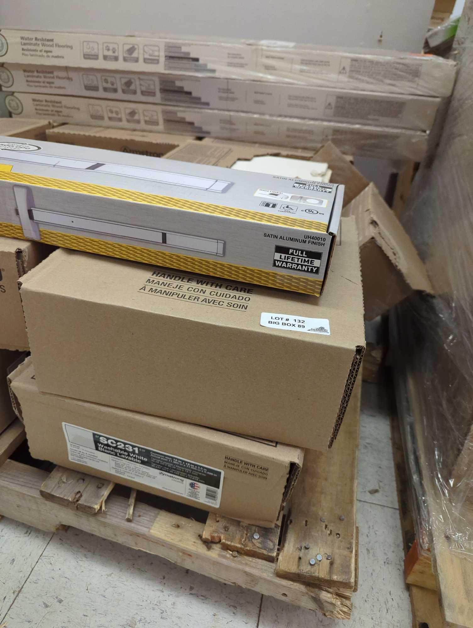 Pallet Lot of Assorted Items to Include, Universal Hardware Push Bar Emergency Exit Device,