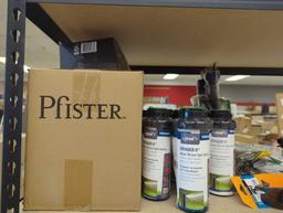 Shelf Lot of Assorted Items to Include, Orbit Voyager II Gear Drive Sprinkler, HDX 10ft Braided