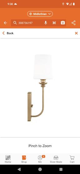 Generation Lighting Bellevue 1-Light Satin Brass Wall Sconce with Frosted White Glass Shade, Retail