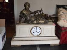 (LR) ANTIQUE SUBSTANTIAL BOURSIER J. NE ELVE DE LEPAUTE PARIS MANTLE CLOCK. MADE OF WHITE MARBLE AND