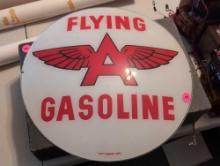 (BR2) VINTAGE FLYING GASOLINE GLASS ADVERTISING, DATED SEPTEMBER 1982. MEASURES 13-1/2" DIA.