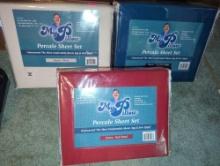 (BR3) - Lot of 3 My Pillow Percale Sheet Sets; Size Queen; 1 Set is Silver, 1 Set is Red Wood, and 1