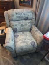 (LR) ELECTRIC RECLINER, FRENCH PARIS UPHOLSTERY, TESTED WORKING, 34"L 32 1/2"W 38"H