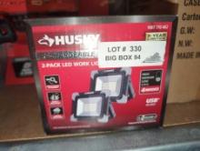 Lot of 2 Husky 1000 Lumen Rechargeable Work Light (2-Pack), Model K40409, Retail Price $32/Each,