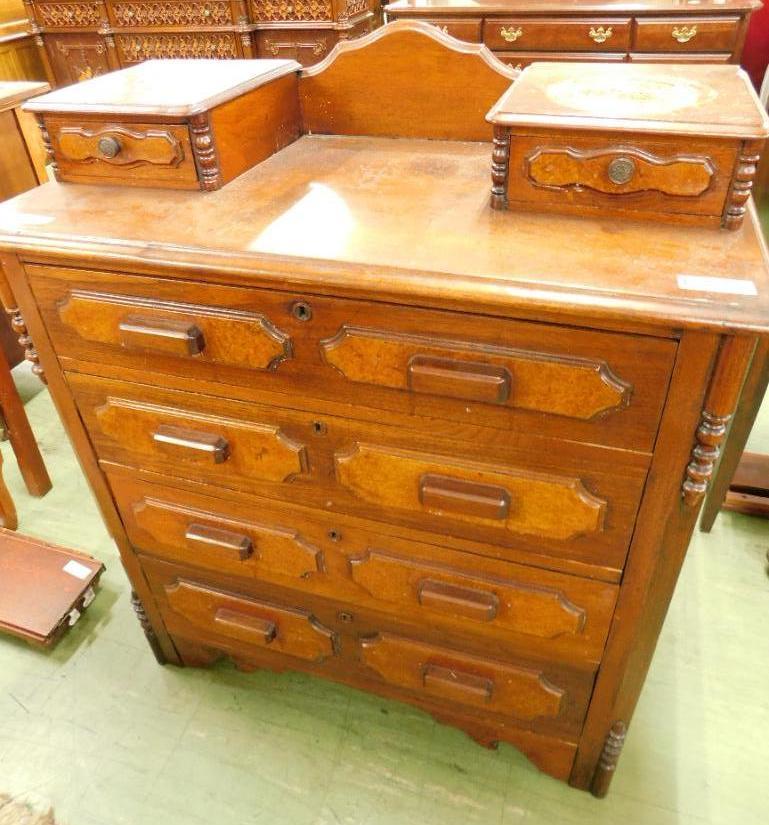 Victorian Walnut 4 Drawer Dresser with Glove Boxes