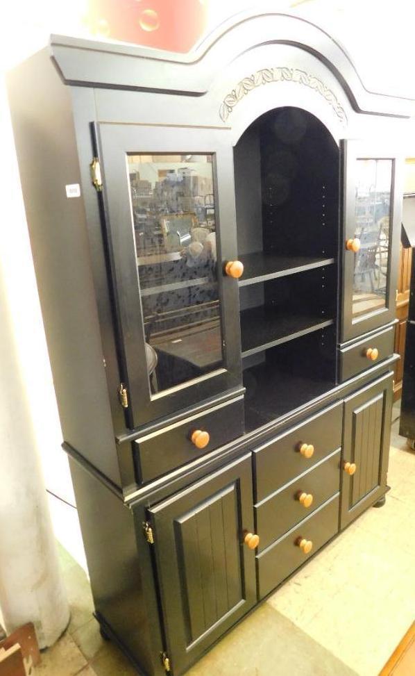 2 Piece Black Hutch - Glass Doors