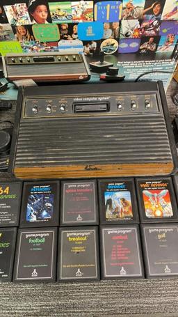 ATARI CX-2600 CONSOLE, PADDLES, JOYSTICK & GAMES