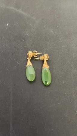 14KT YELLOW GOLD & JADE EARRINGS.