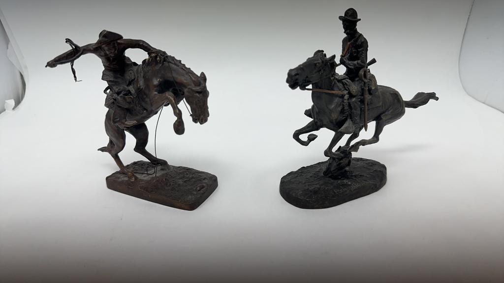 2) FREDERIC REMINGTON COWBOY BRONZE STATUES