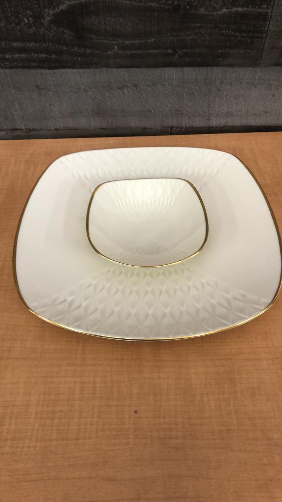 LENOX 24KGOLD TRIM DESSERT SERVER & CHIP/DIP TRAY