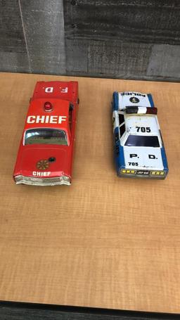 FIRE CHIEF & HIGHWAY PATROL TIN BATTERY CARS