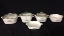 7PC CORNINGWARE "BLUE CORNFLOWER" DISHES