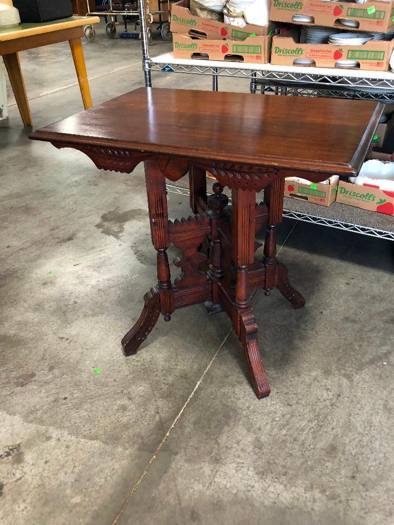 Antique Ornate Parlor Table, 28" Tall, 30" x 21" Top