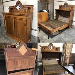 Antique Murphy Bed, Ornate Mirrored Top, Solid Wood Construction, 72" x 21" x 54.5" When Folded Away