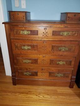 Antique Eastlake Chest of Drawers 45" Tall, 41" Wide, 18" Deep, 4 Drawers, 2 Sock Drawers
