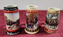 Lot of 3 Budweiser Holiday Steins