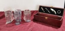 Coca Cola Glasses & Wine Opener Kit w/ Wine Box