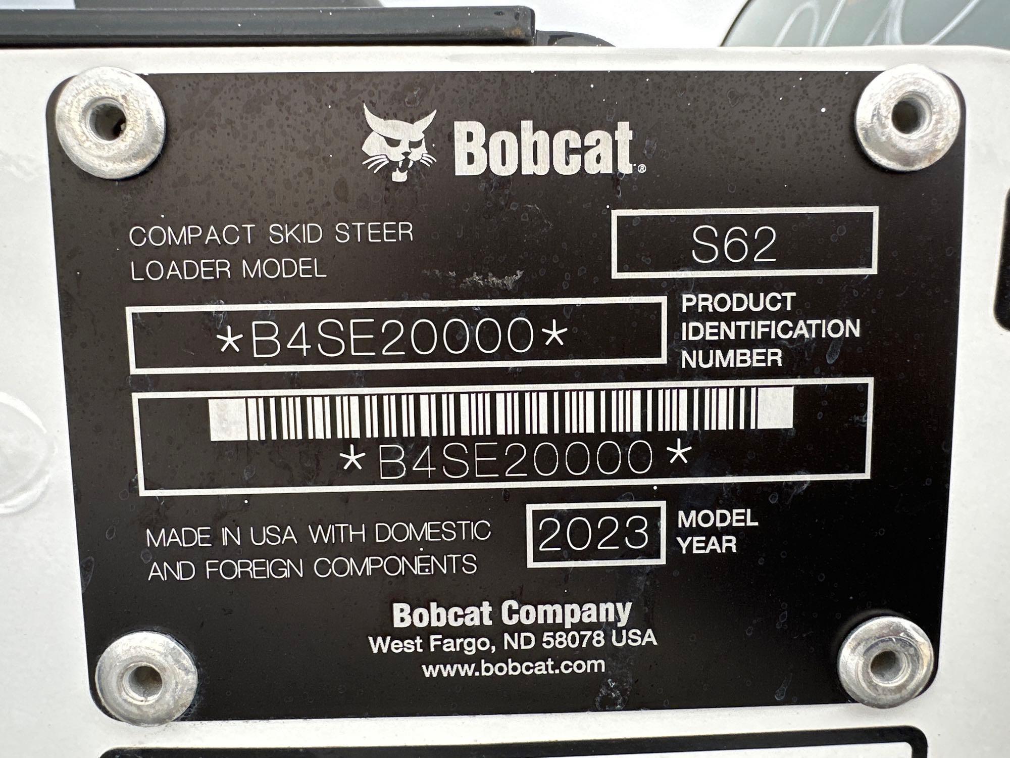 2023 BOBCAT S62 SKID STEER SN-20000... ...powered by diesel engine, equipped with rollcage, auxiliar