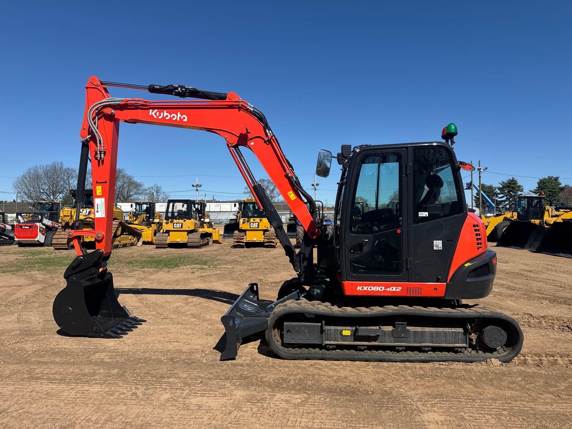 2023 KUBOTA KX080-4A2 HYDRAULIC EXCAVATOR SN:79533 powered by diesel engine, equipped with Cab, air,