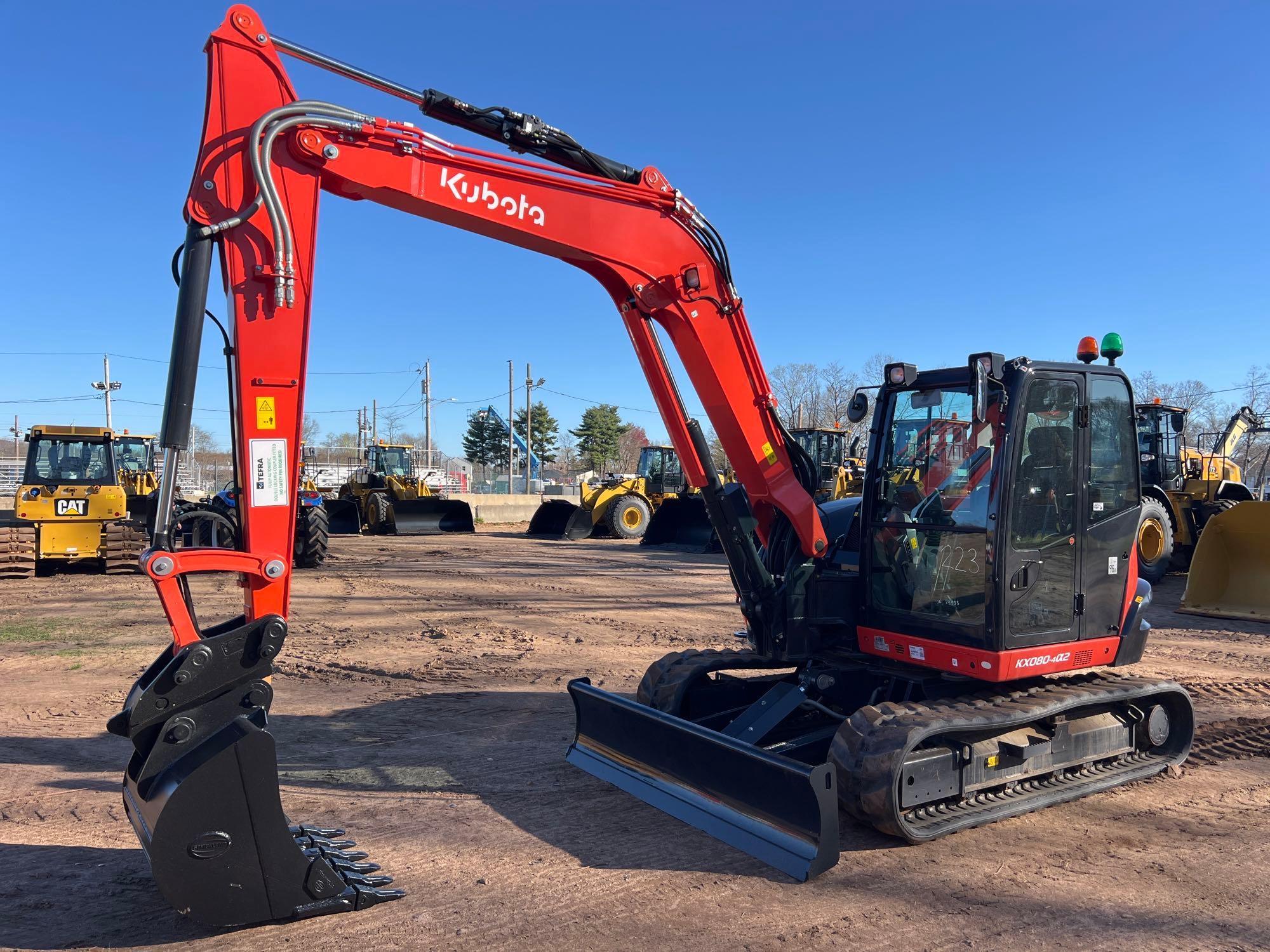 2023 KUBOTA KX080-4A2 HYDRAULIC EXCAVATOR SN:79533 powered by diesel engine, equipped with Cab, air,