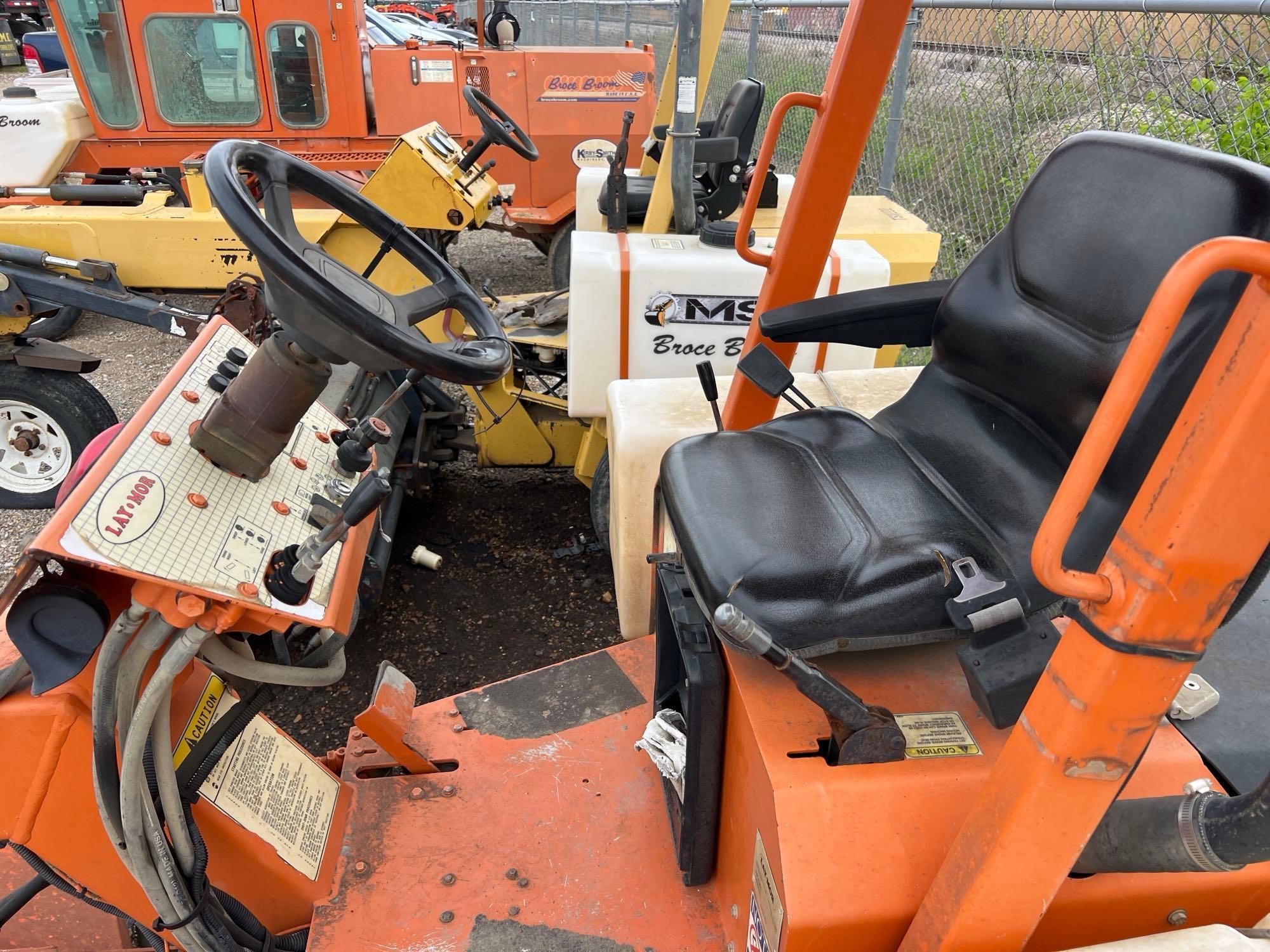 LAYMOR SM300 SWEEPER SN:342021 powered by Kubota 1505 diesel engine, equipped with OROPS, 8ft.