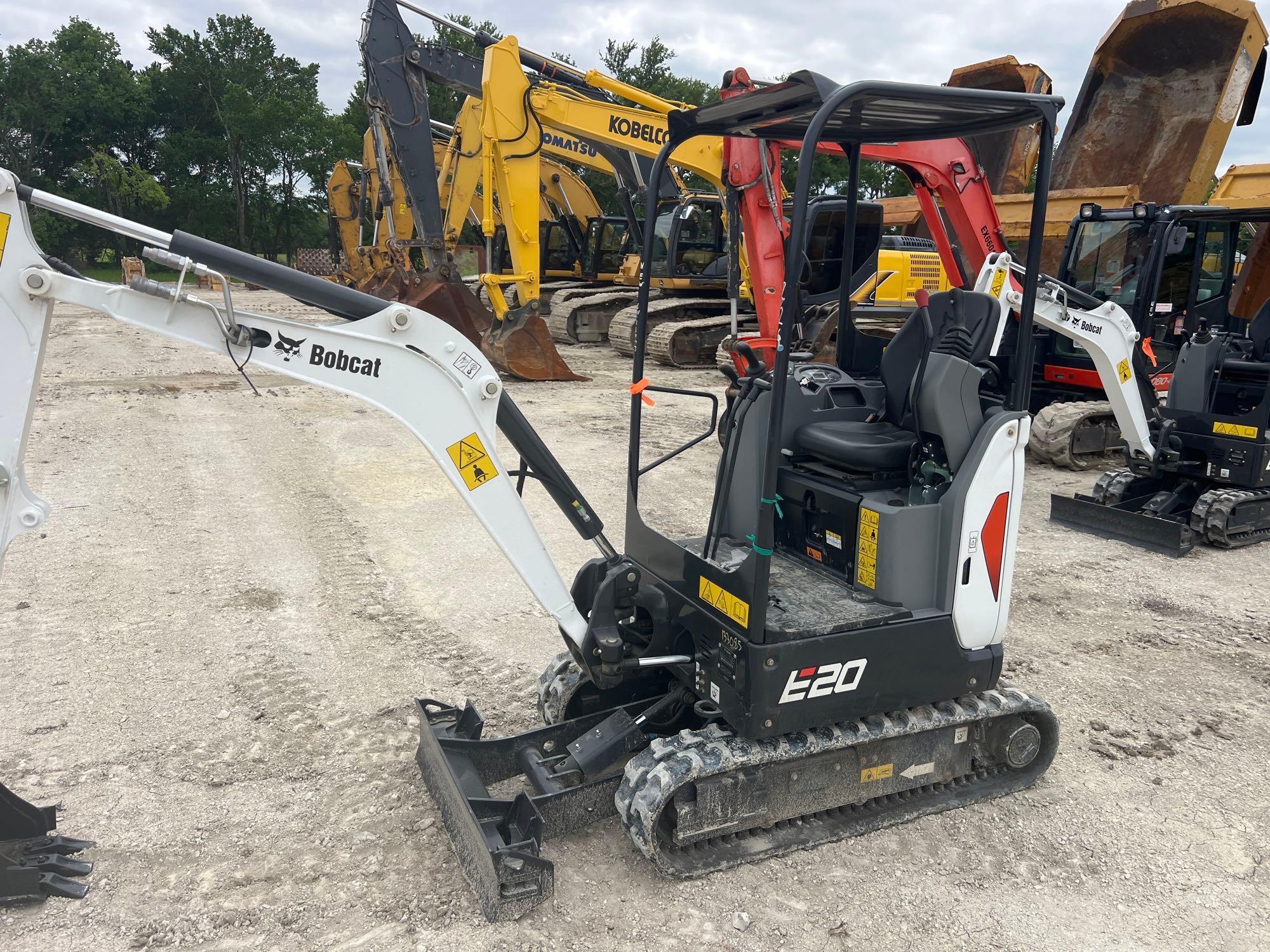 2023 BOBCAT E20 HYDRAULIC EXCAVATOR powered by diesel engine, equipped with OROPS, front blade,