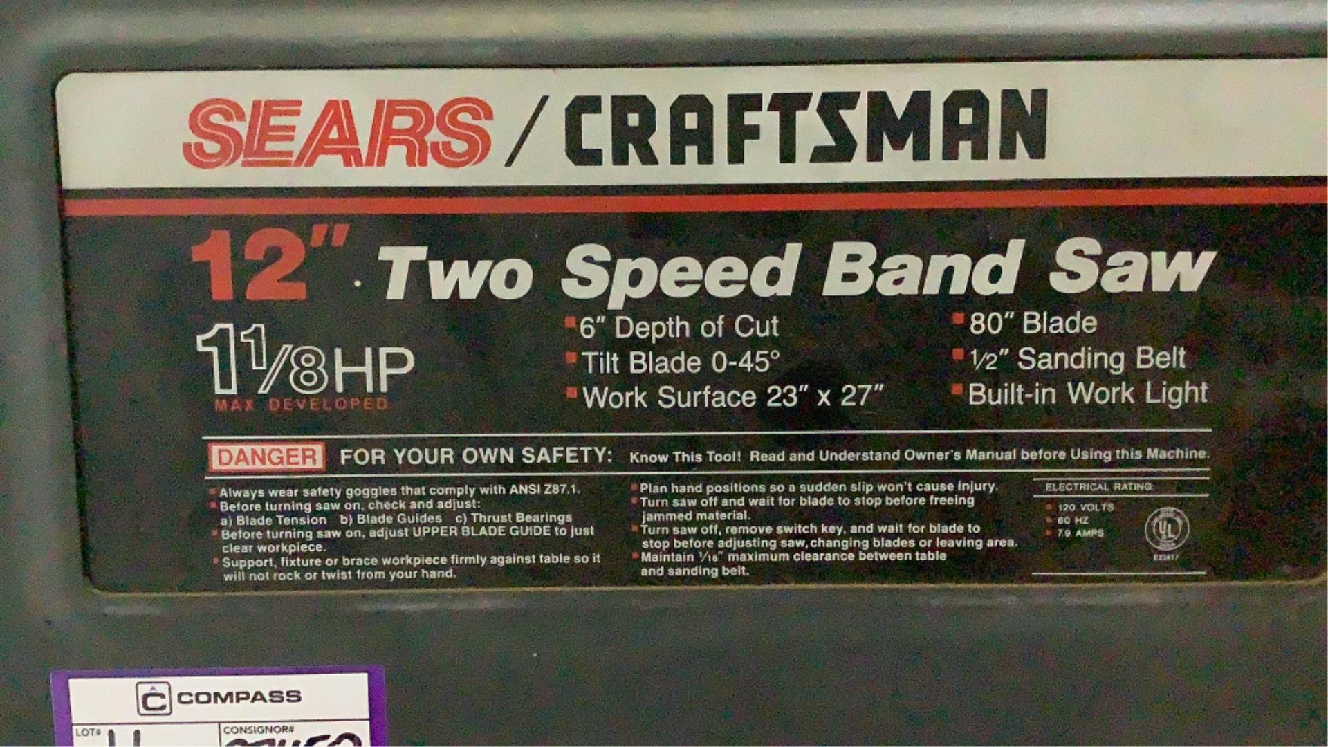 Craftsman 12" 2 Speed Band Saw 113.248320