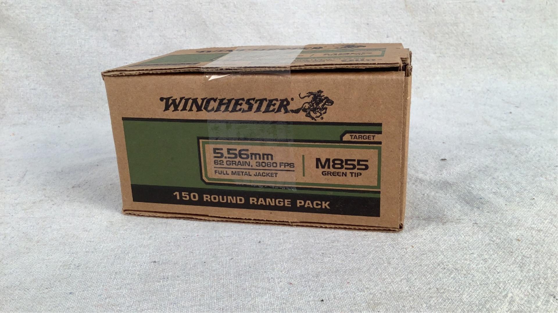 (150) Winchester 62gr 5.56mm Green Tip FMJ Ammo