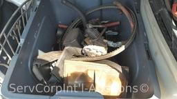 Lot on Shelf of Various Forklift Parts, Gaskets, Belts, Clutch Fan, Filter, Regulator, Trans Fluid,