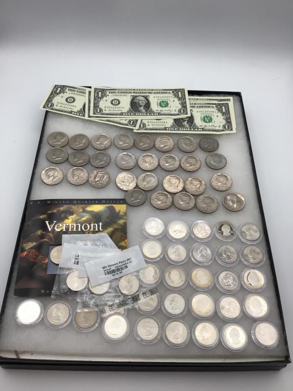 Group of Coins & Currency Including 5-One Dollar