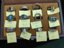 SOME STERLING RINGS IN RING CASE SOME MISSING STONES 40.4g INCLUDING STONE