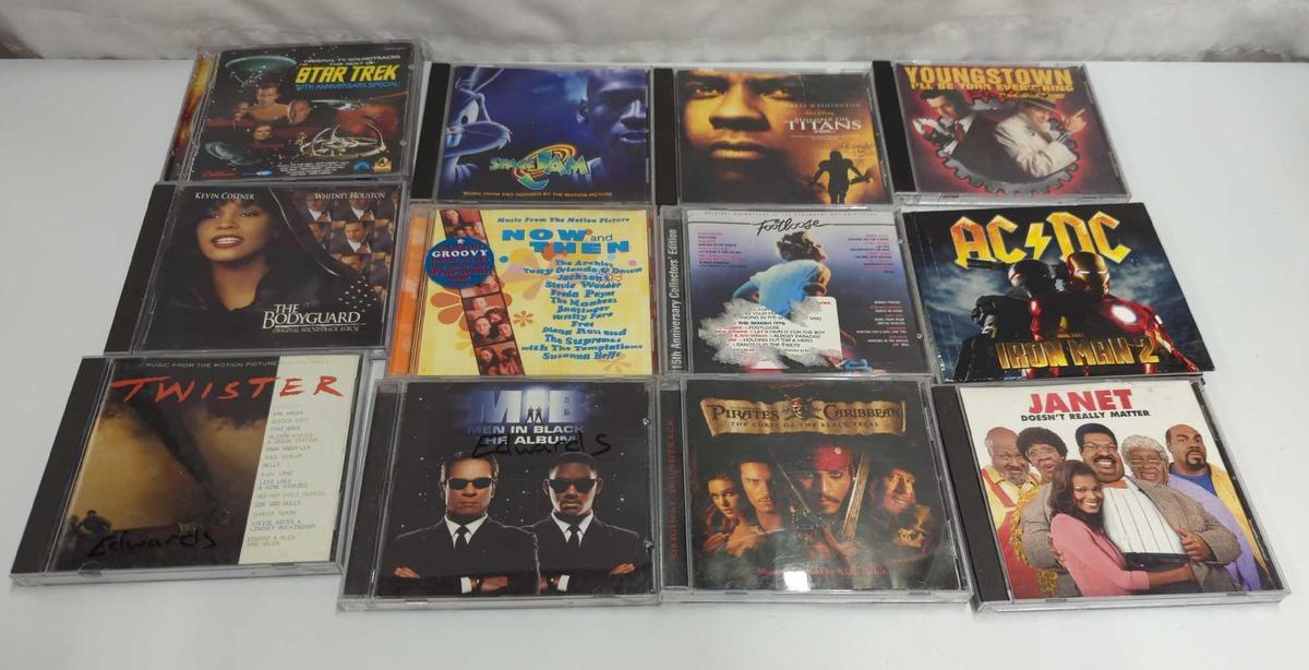 CD'S SOUNDTRACKS INCLUDING STAR TREK ,THE BODYGUARD, TWISTER, FOOTLOOSE & MORE..