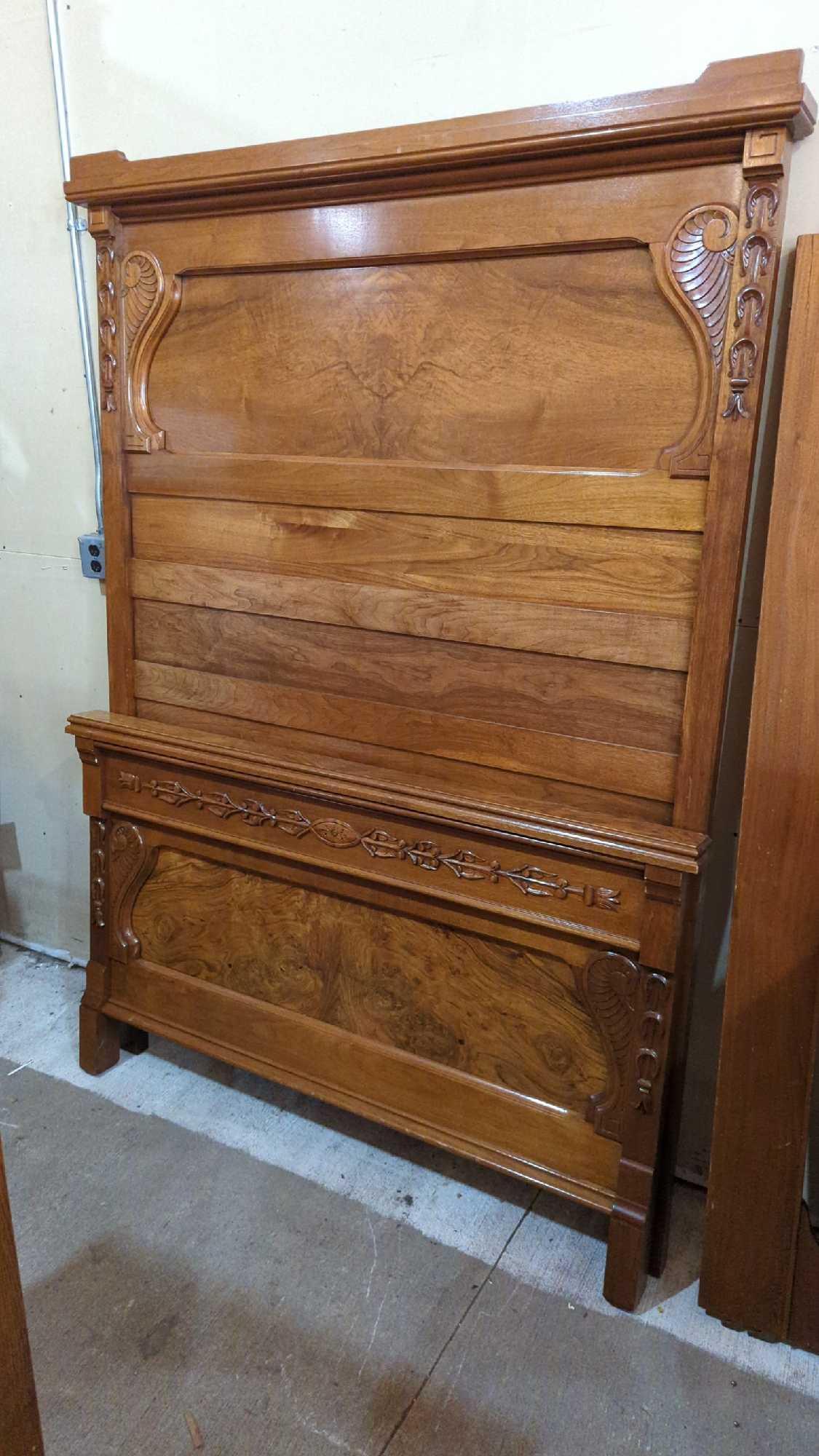 STUNNING ANTIQUE MAHOGANY AND BIRCH BED