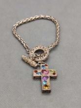 STERLING BRACELET 925 CROSS WITH COLORFUL STONES